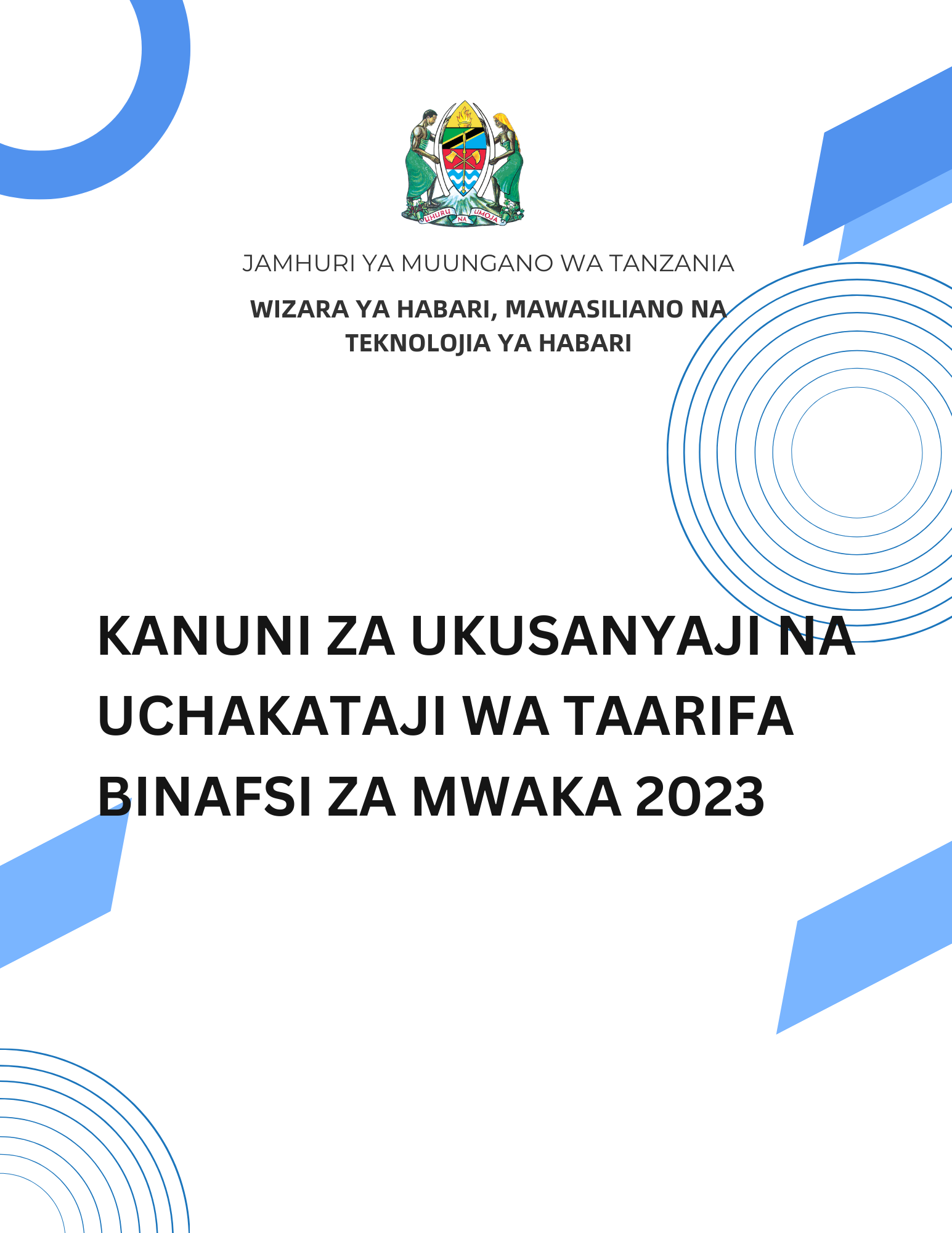 KANUNI ZA UKUSANYAJI NA UCHAKATAJI WA TAARIFA BINAFSI ZA MWAKA 2023