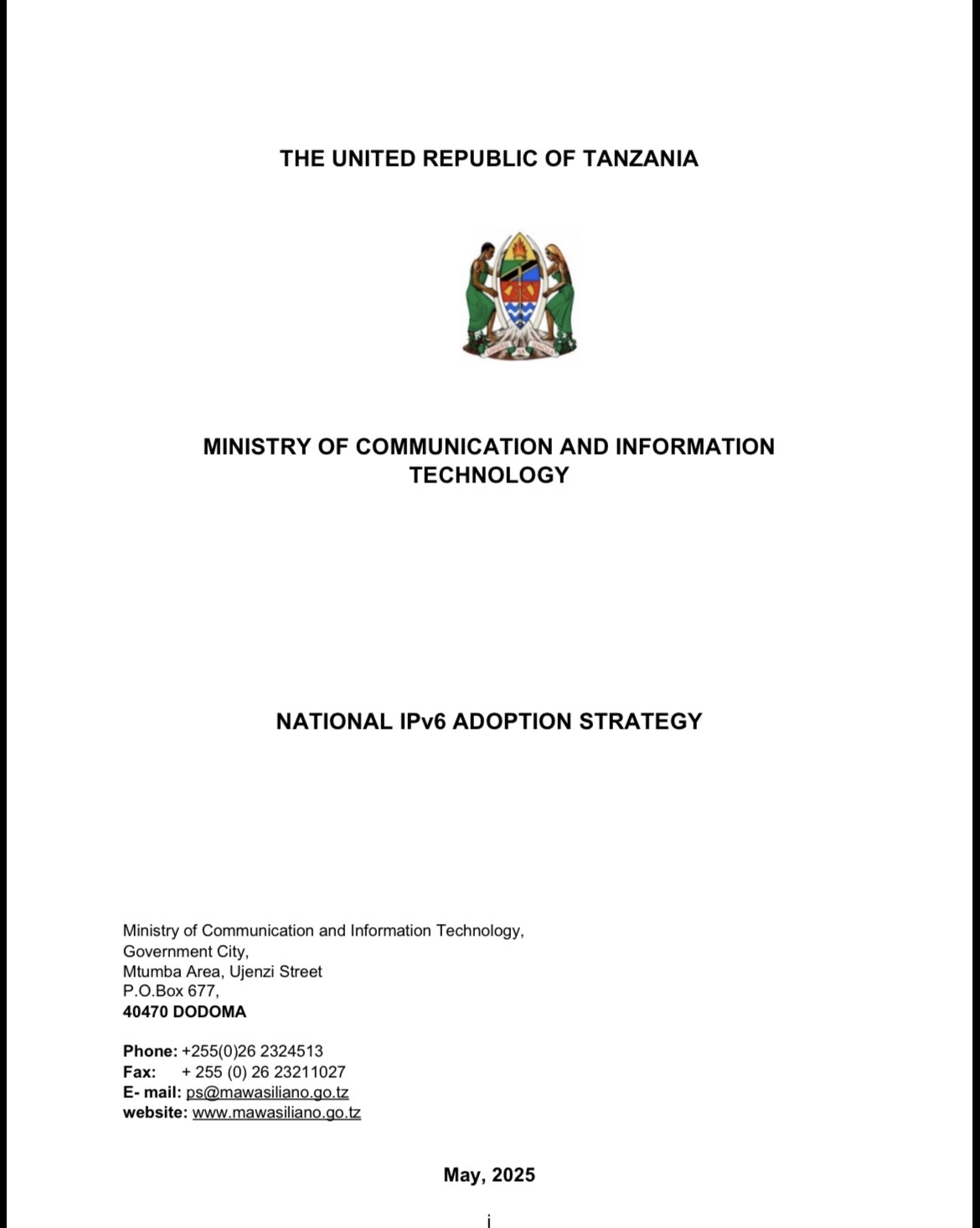 MKAKATI WA KITAIFA WA UTEKELEZAJI WA MABADILIKO YA ANWANI ZA INTANETI (IP ADDRESSES) TOLEO LA SITA (IPv6)